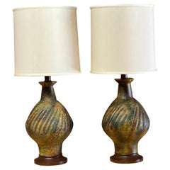 1960s Volcanic Glaze Ceramic Table Lamps, Pair