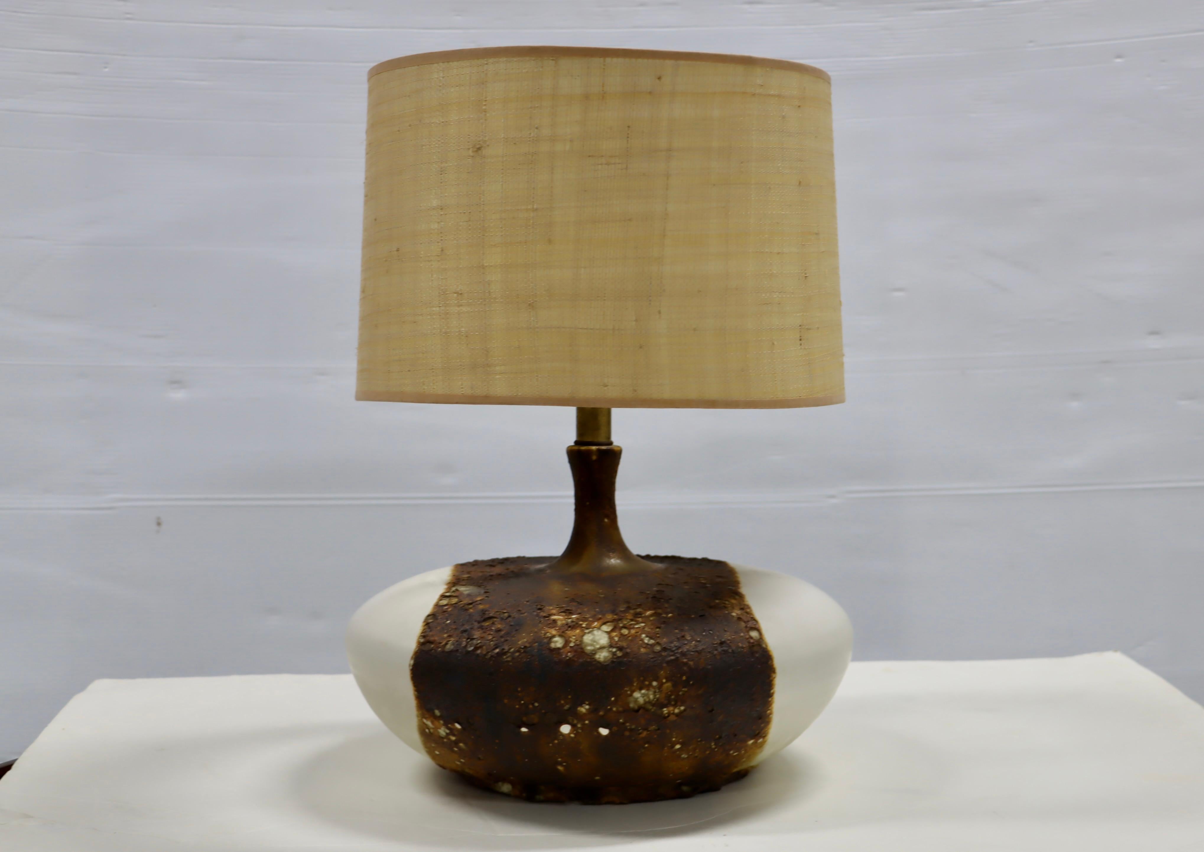 1960's mid-century modern volcanic lava glazed table lamp, in vintage original condition with some wear and patina due to age and use.