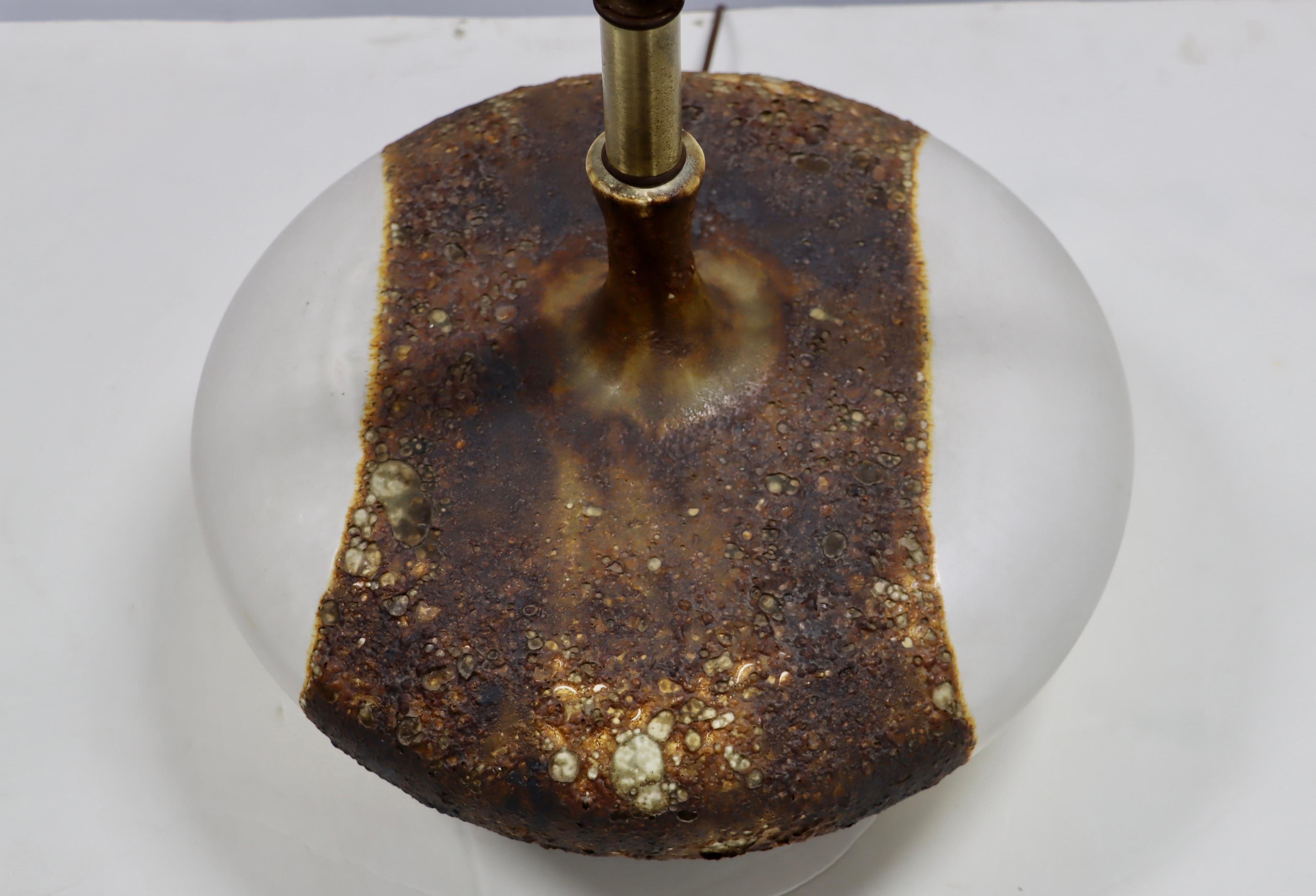 Pottery 1960's Volcanic Lava Glazed Table Lamp  For Sale