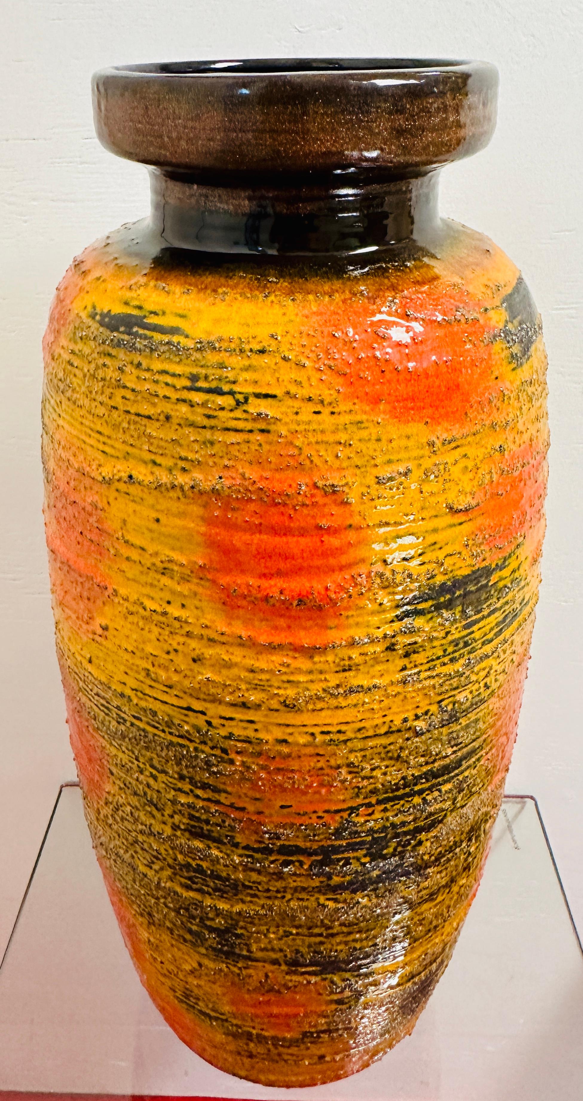 Pottery 1960s W. German Carstens Tönnieshof Fat Lava Glazed Orange Ochre Floor Vase