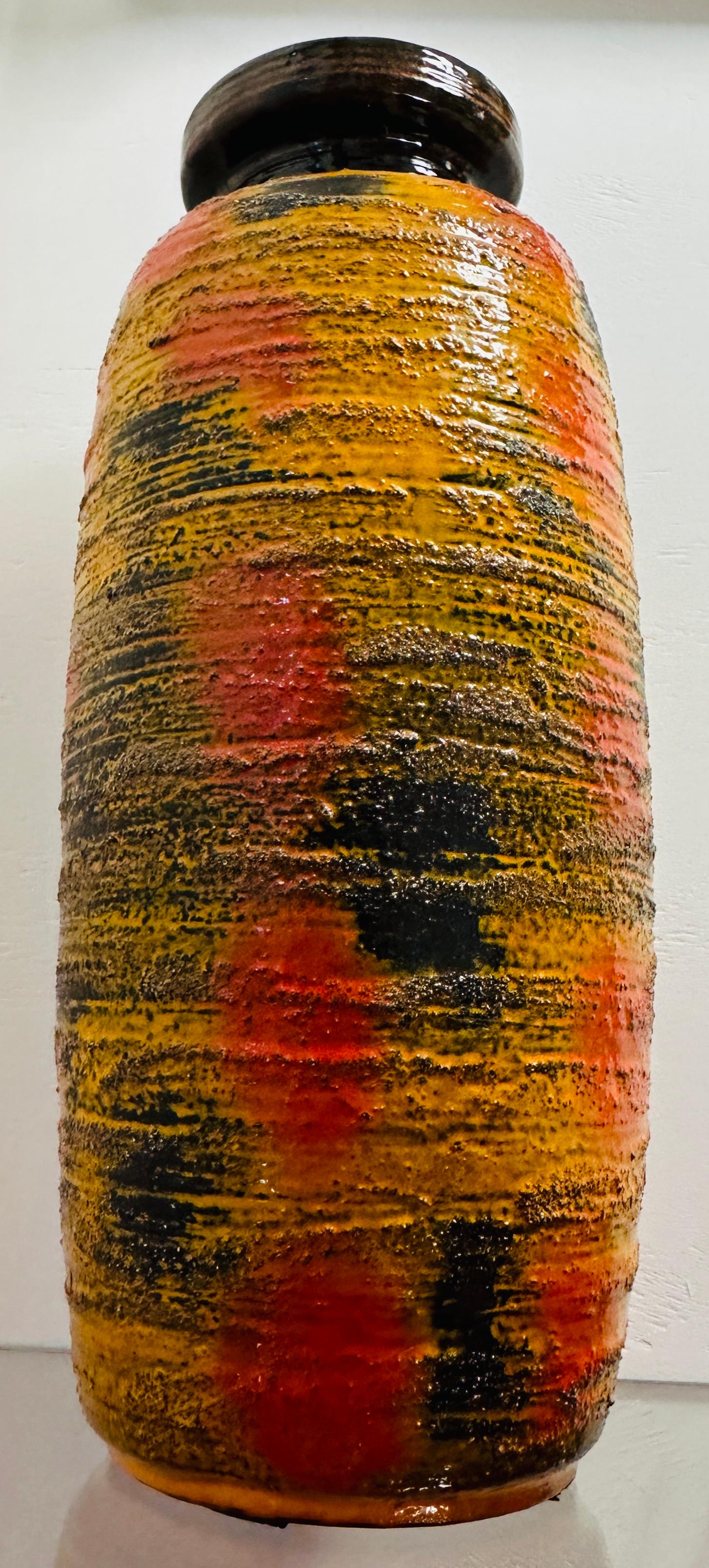 1960s W. German Carstens Tönnieshof Fat Lava Glazed Orange Ochre Floor Vase 3