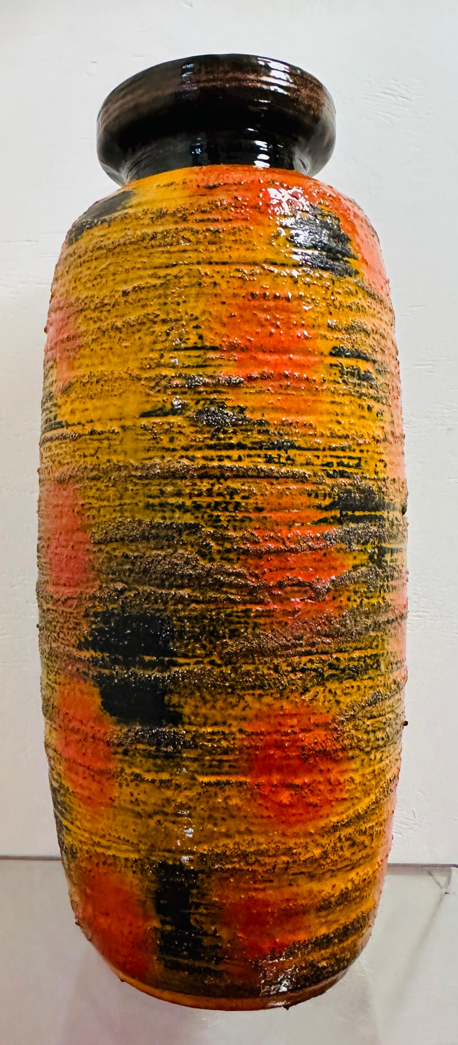 1960s W. German Carstens Tönnieshof Fat Lava Glazed Orange Ochre Floor Vase 4