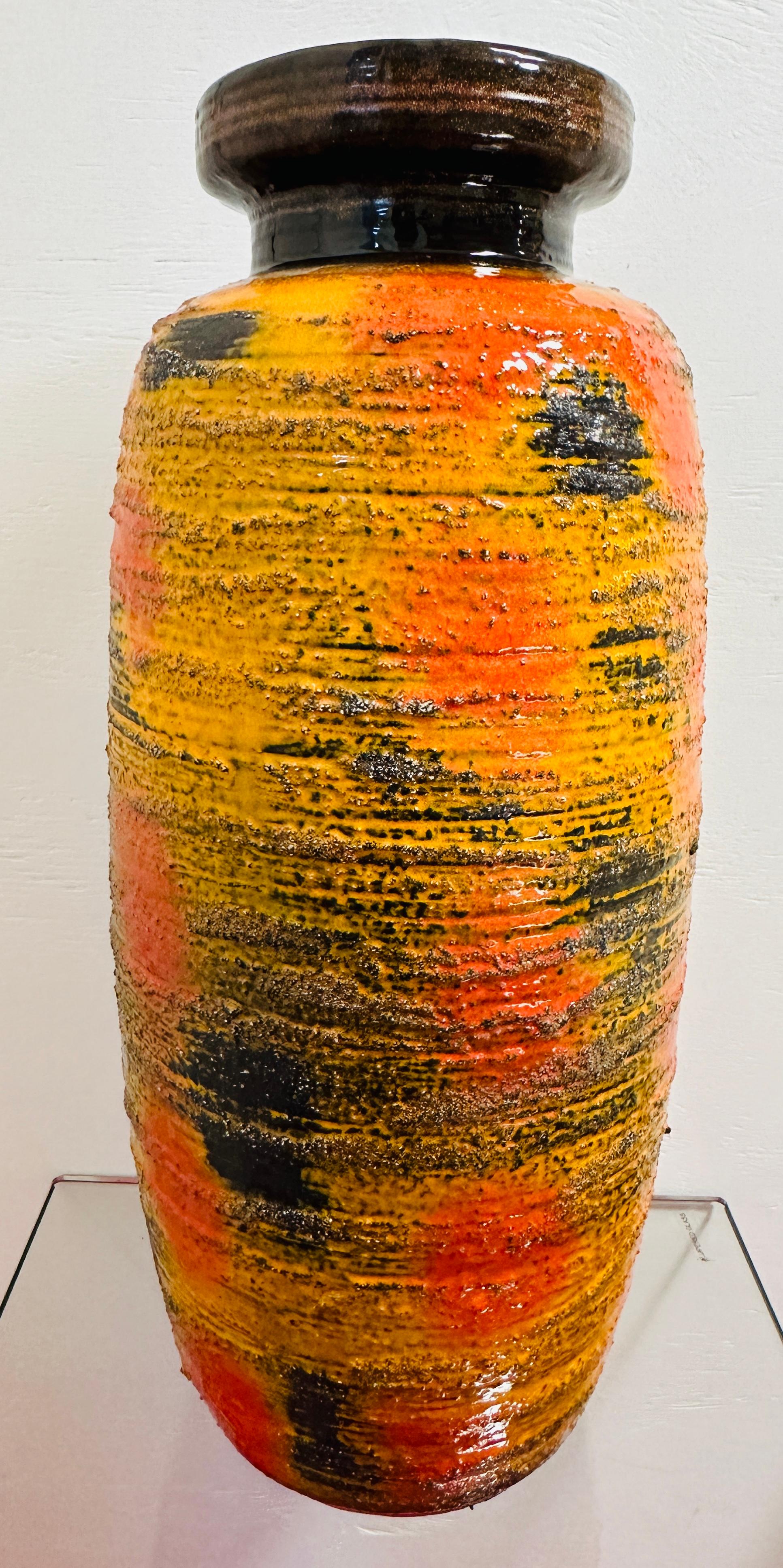 1960s W. German Carstens Tönnieshof Fat Lava Glazed Orange Ochre Floor Vase 5
