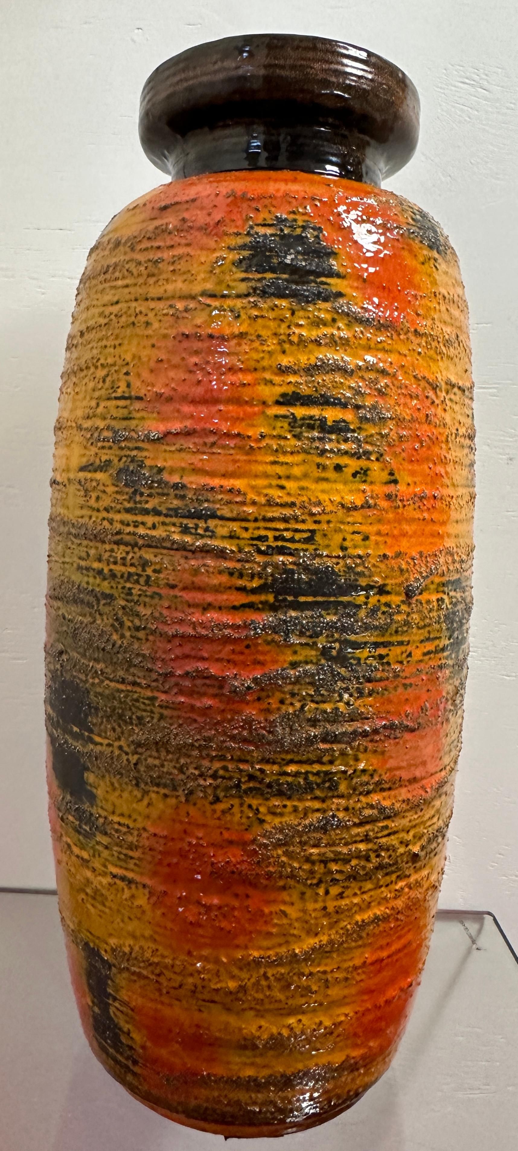 1960s W. German Carstens Tönnieshof Fat Lava Glazed Orange Ochre Floor Vase 6