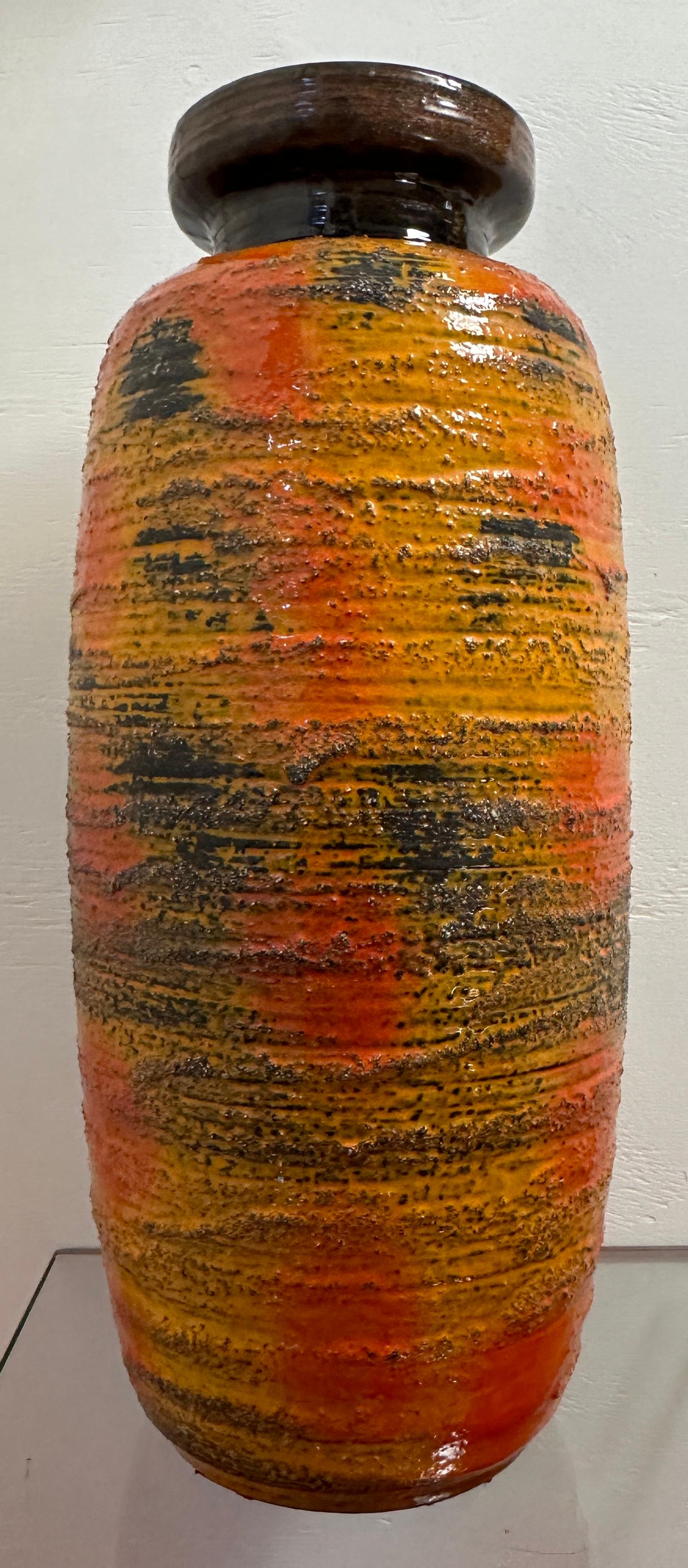 1960s W. German Carstens Tönnieshof Fat Lava Glazed Orange Ochre Floor Vase 7