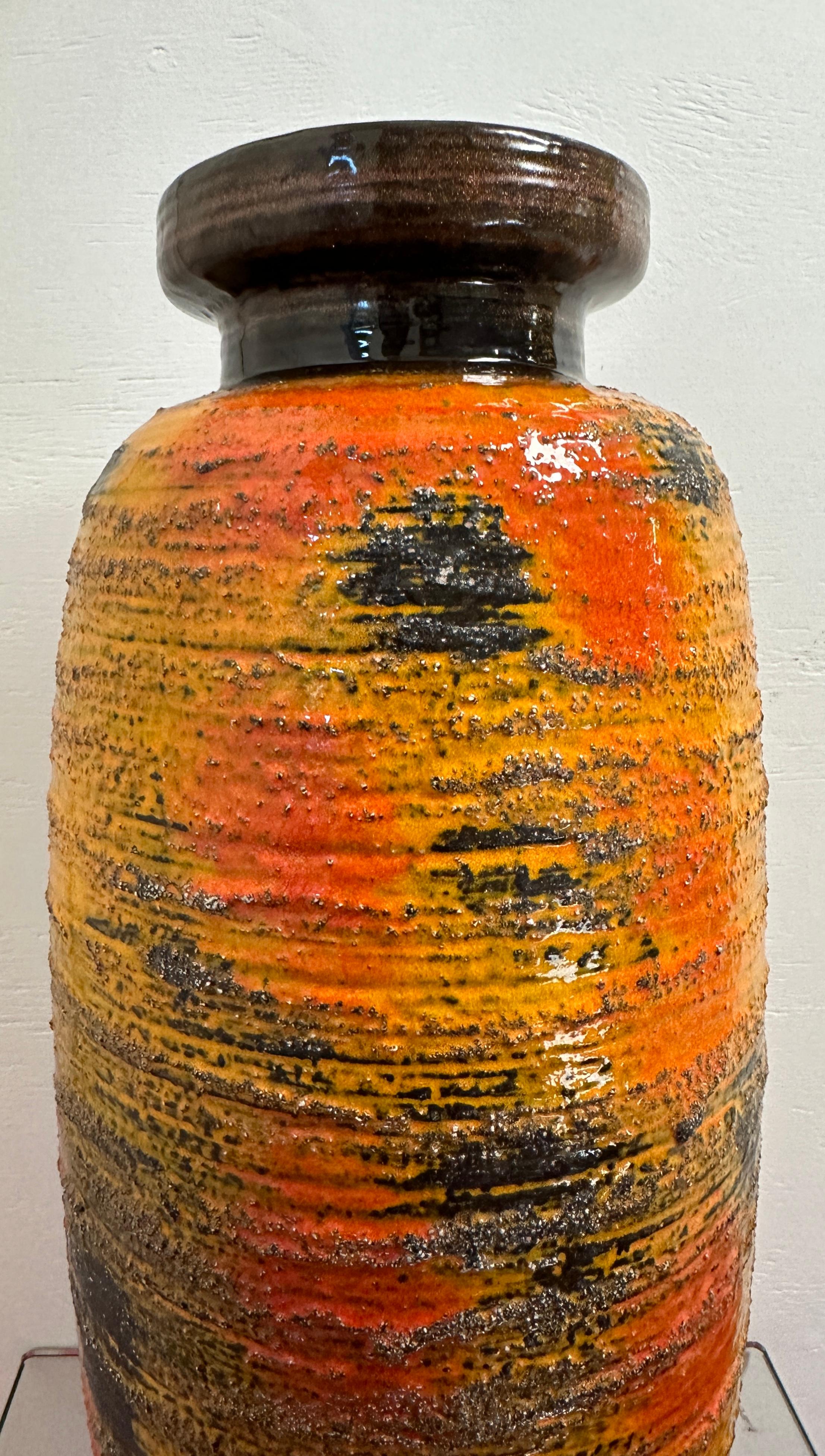 1960s W. German Carstens Tönnieshof Fat Lava Glazed Orange Ochre Floor Vase 10