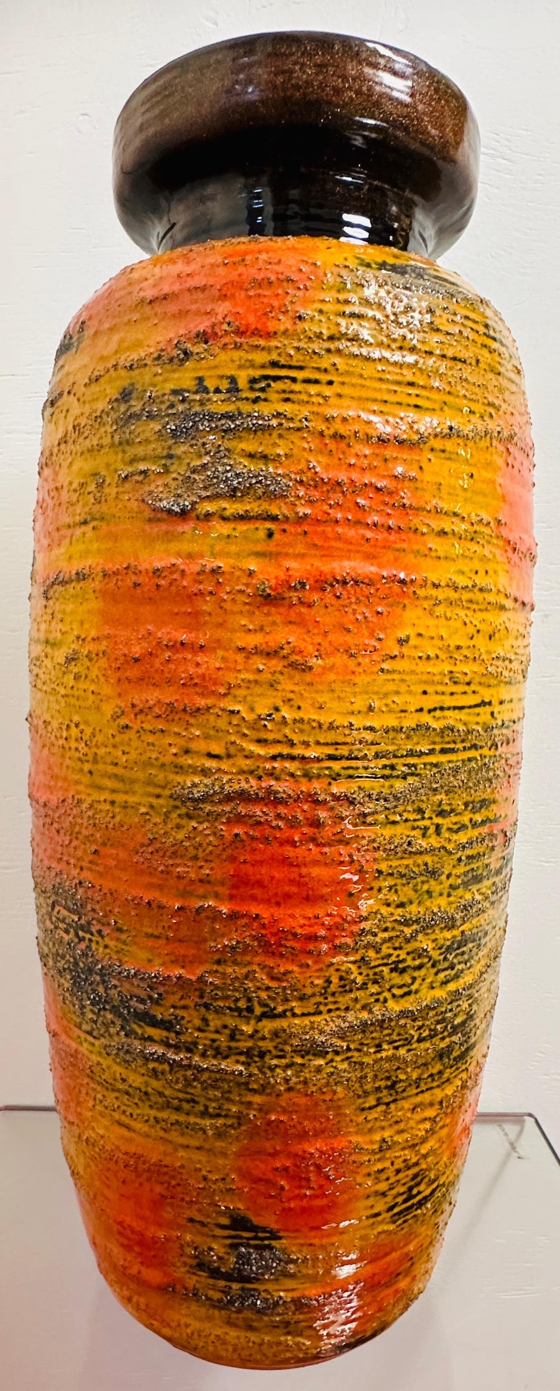 Mid-Century Modern 1960s W. German Carstens Tönnieshof Fat Lava Glazed Orange Ochre Floor Vase