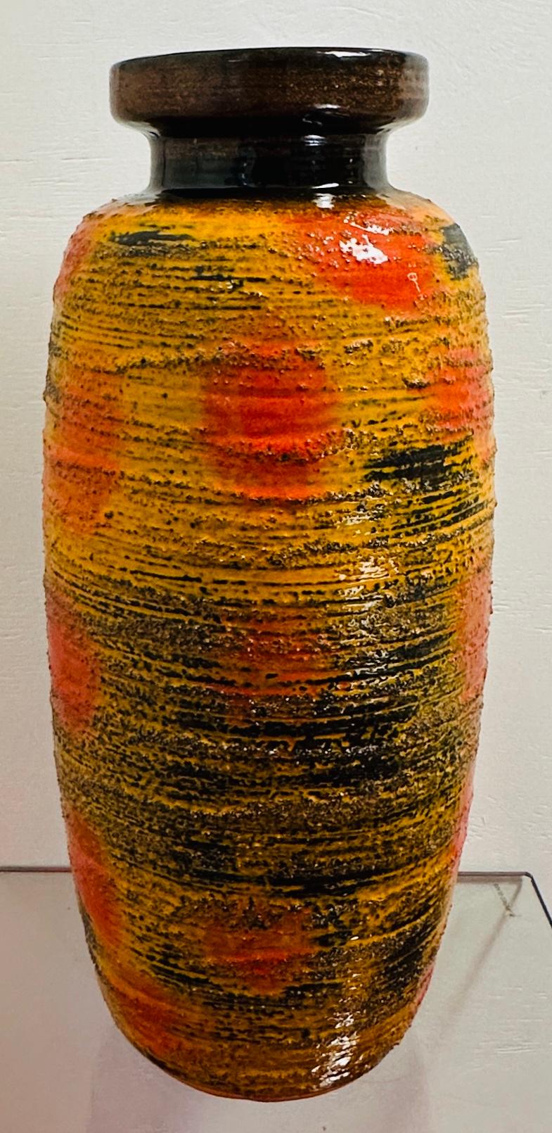 20th Century 1960s W. German Carstens Tönnieshof Fat Lava Glazed Orange Ochre Floor Vase