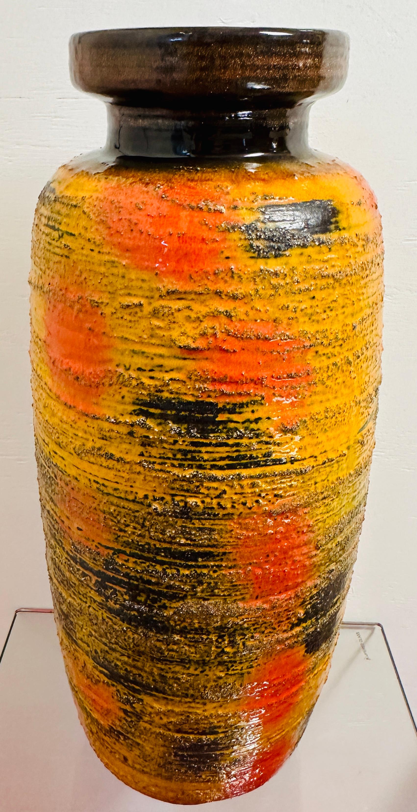 1960s W. German Carstens Tönnieshof Fat Lava Glazed Orange Ochre Floor Vase 1