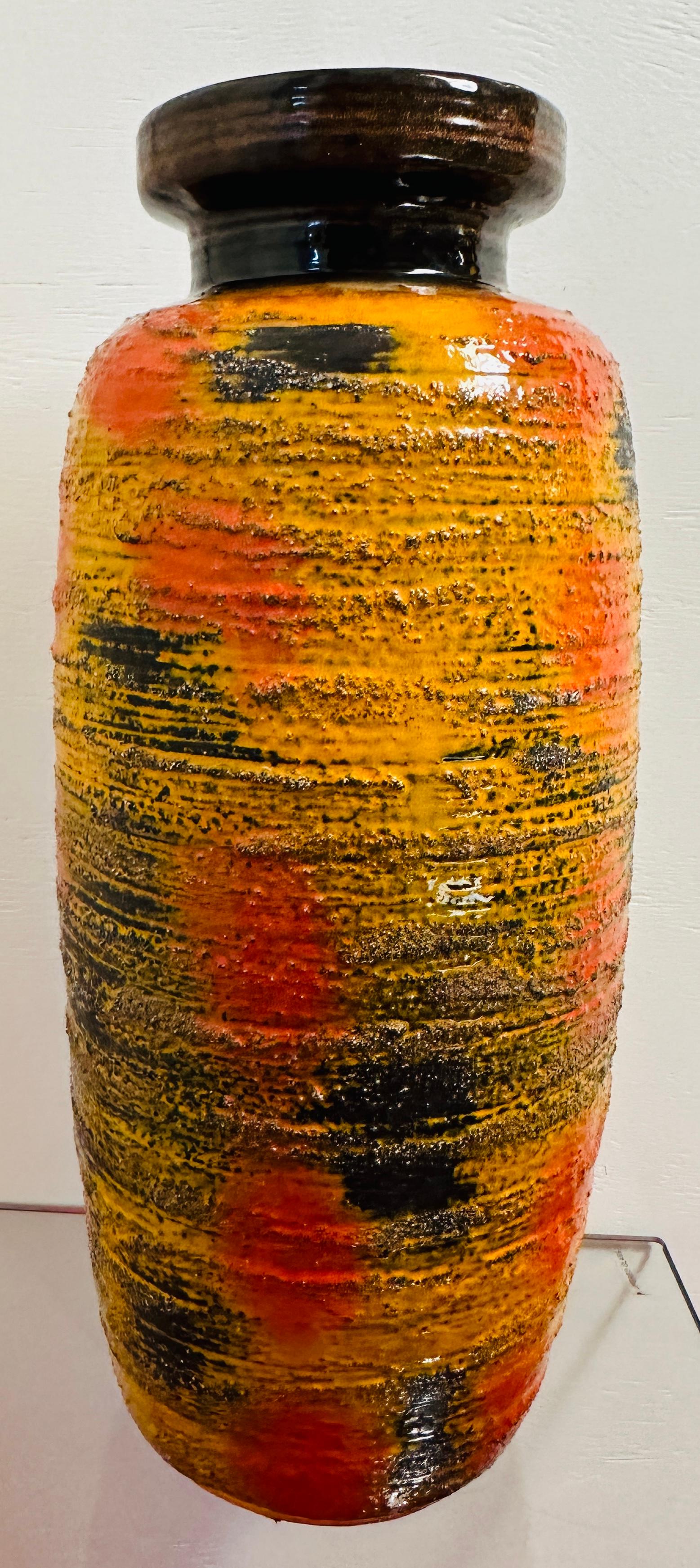 1960s W. German Carstens Tönnieshof Fat Lava Glazed Orange Ochre Floor Vase 2
