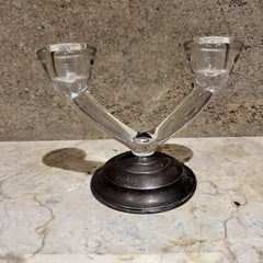 1960s W M Rogers Sterling Silver Glass Candelabra