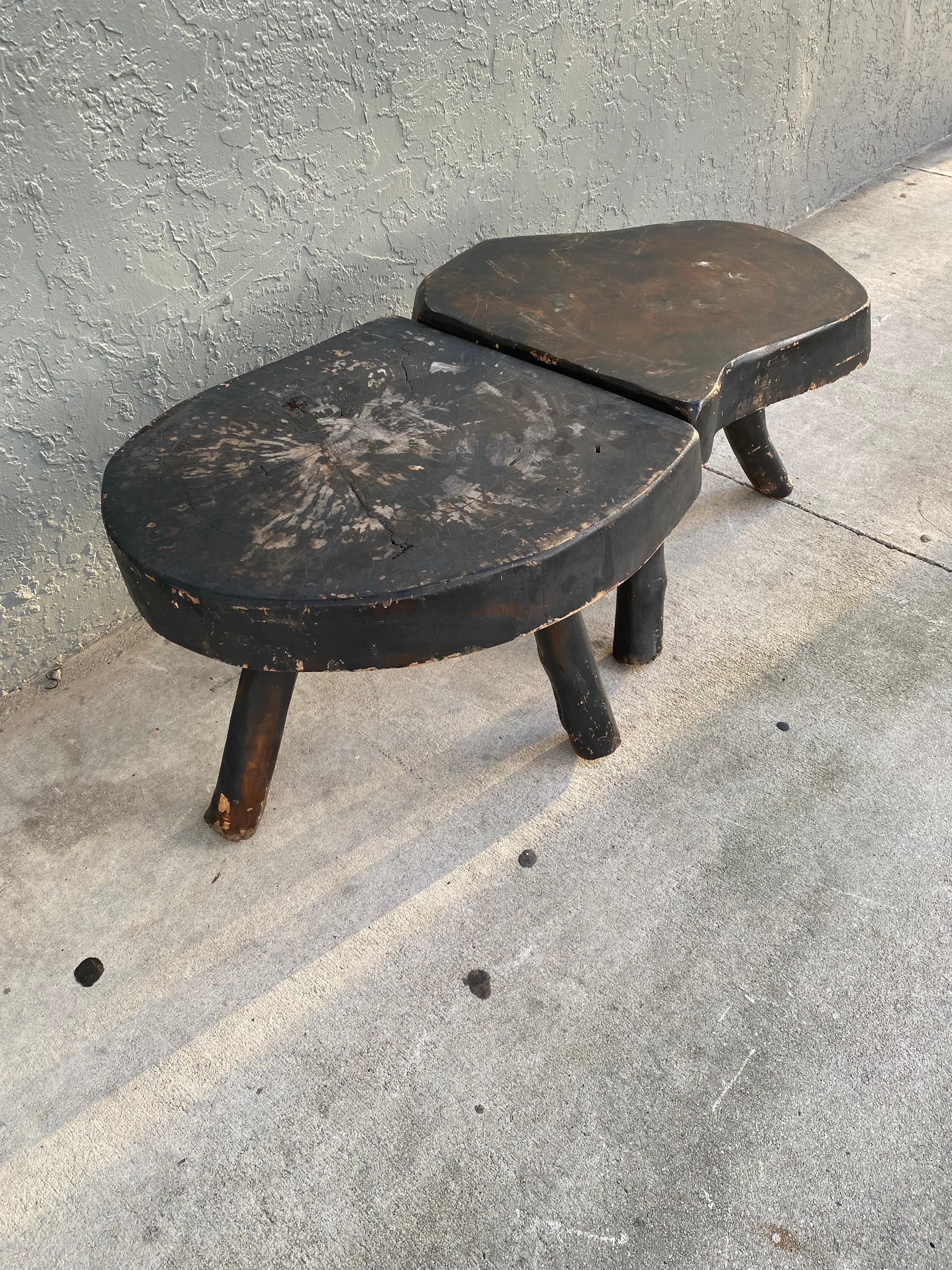 Milieu du XXe siècle Tables d'extrémité des années 1960 en chêne Wabi Sabi Brutalist Sculptural en vente