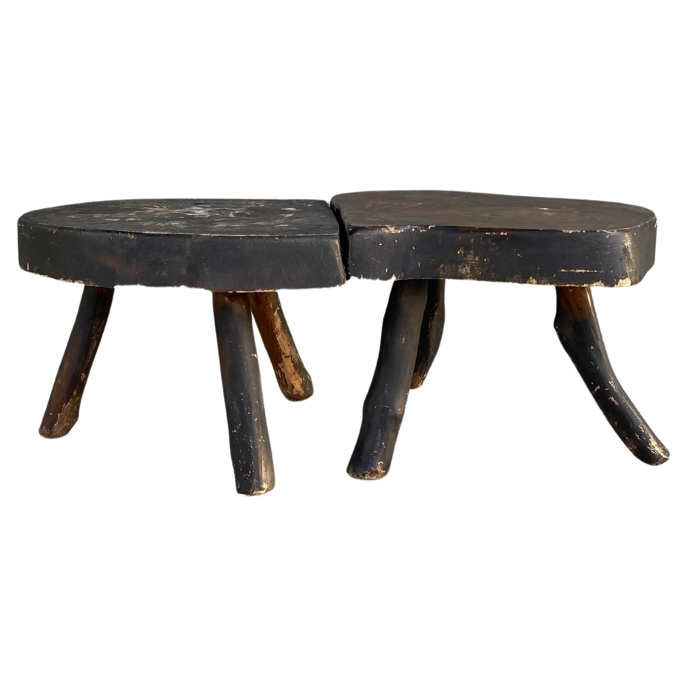 Tables d'extrémité des années 1960 en chêne Wabi Sabi Brutalist Sculptural en vente