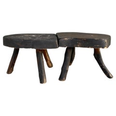 Tables d'extrémité des années 1960 en chêne Wabi Sabi Brutalist Sculptural