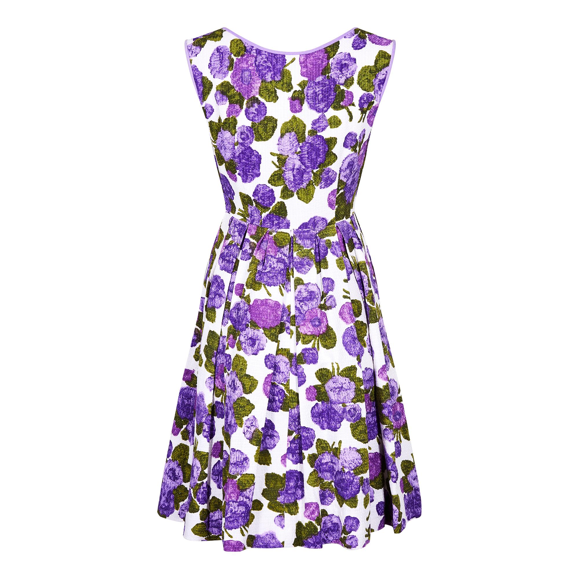 green and purple floral dress