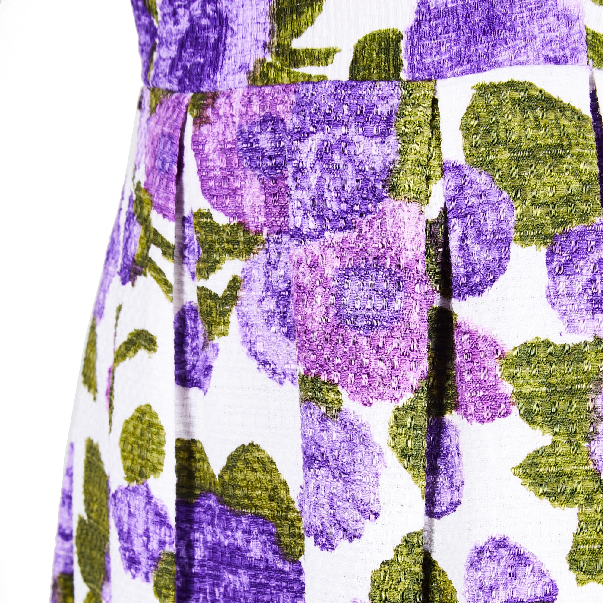Gray 1960s Waffle Cotton Purple Floral Print Dress For Sale