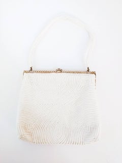 1960s Walborg White Beaded Evening Purse w/ Rhinestones