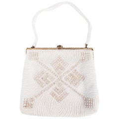 1960s Walborg White Beaded Evening Purse w/ Rhinestones