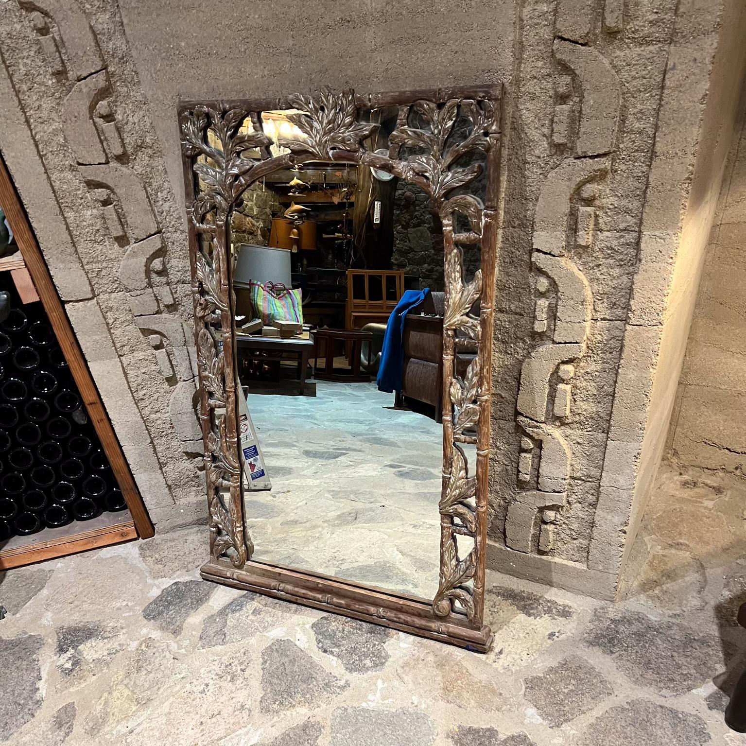 Unknown 1960s Wall Mirror Hand Carved Faux Bamboo Style of Vivai del Sud For Sale