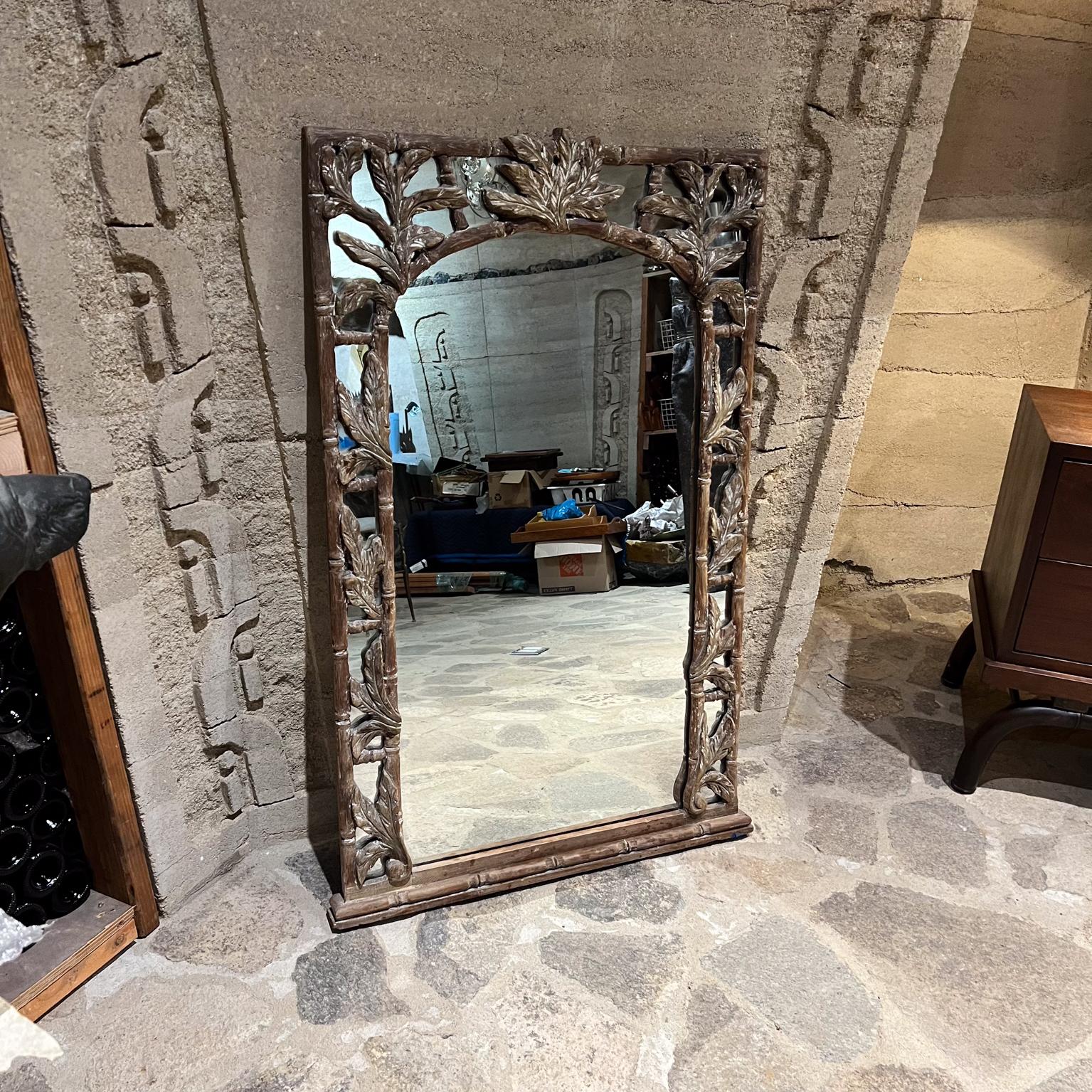 Hand-Carved 1960s Wall Mirror Hand Carved Faux Bamboo Style of Vivai del Sud For Sale