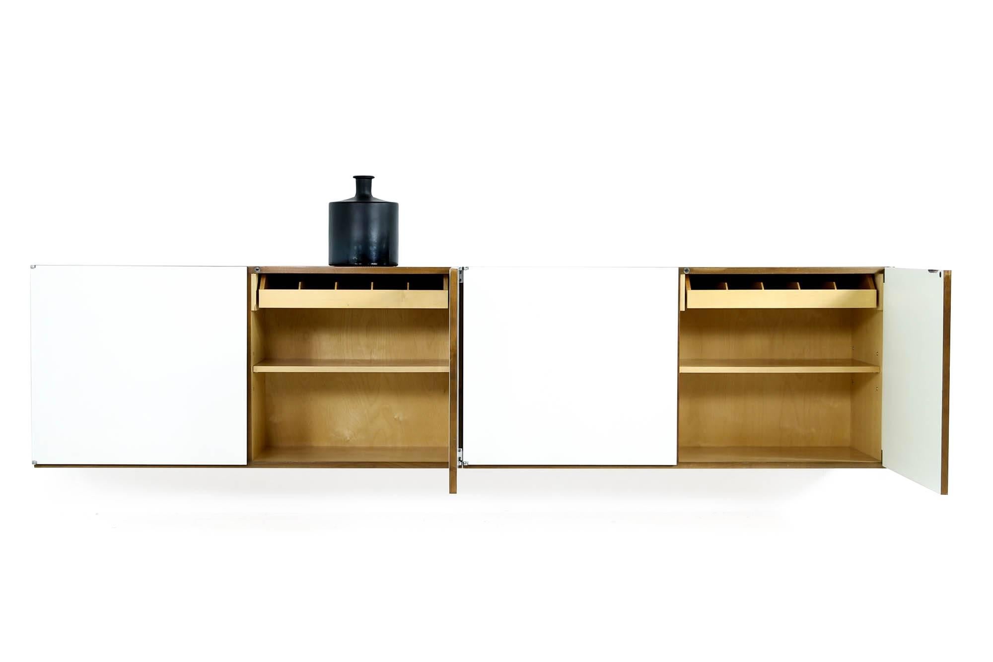 Rare and beautiful 1960s modular wall-mounted sideboard (set of 2), to be more exactly pair of sideboards, as this wall-mounted sideboard is two-part, it can be mounted side by side or one above the other as well, or every piece somewhere else, as