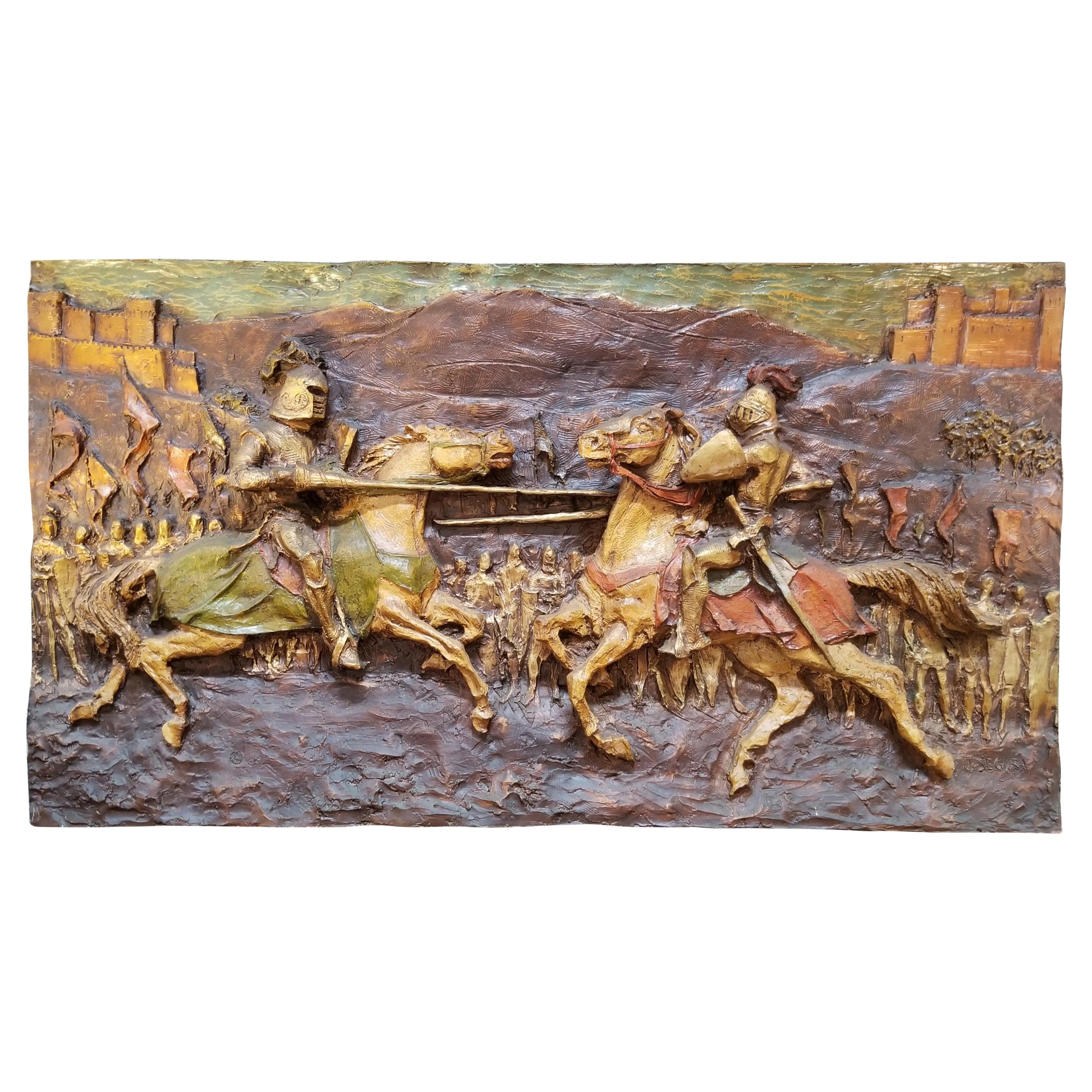 1960's Wall Sculpture Medieval Jousting by J. Segura