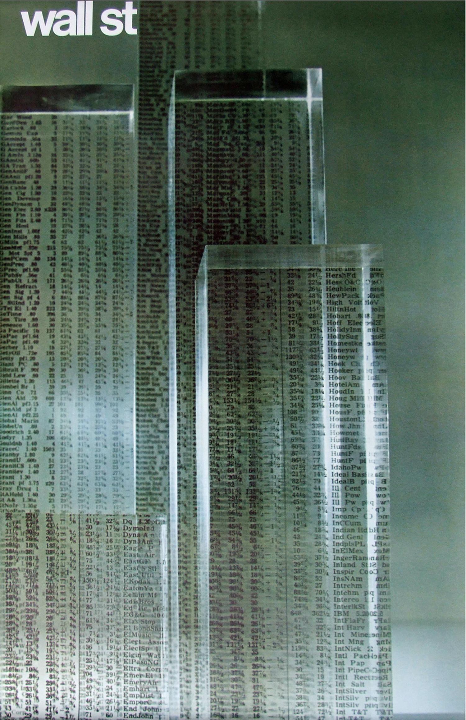 American 1960s Wall Street Art Poster by Tomoko Miho New York Skyscrapers For Sale