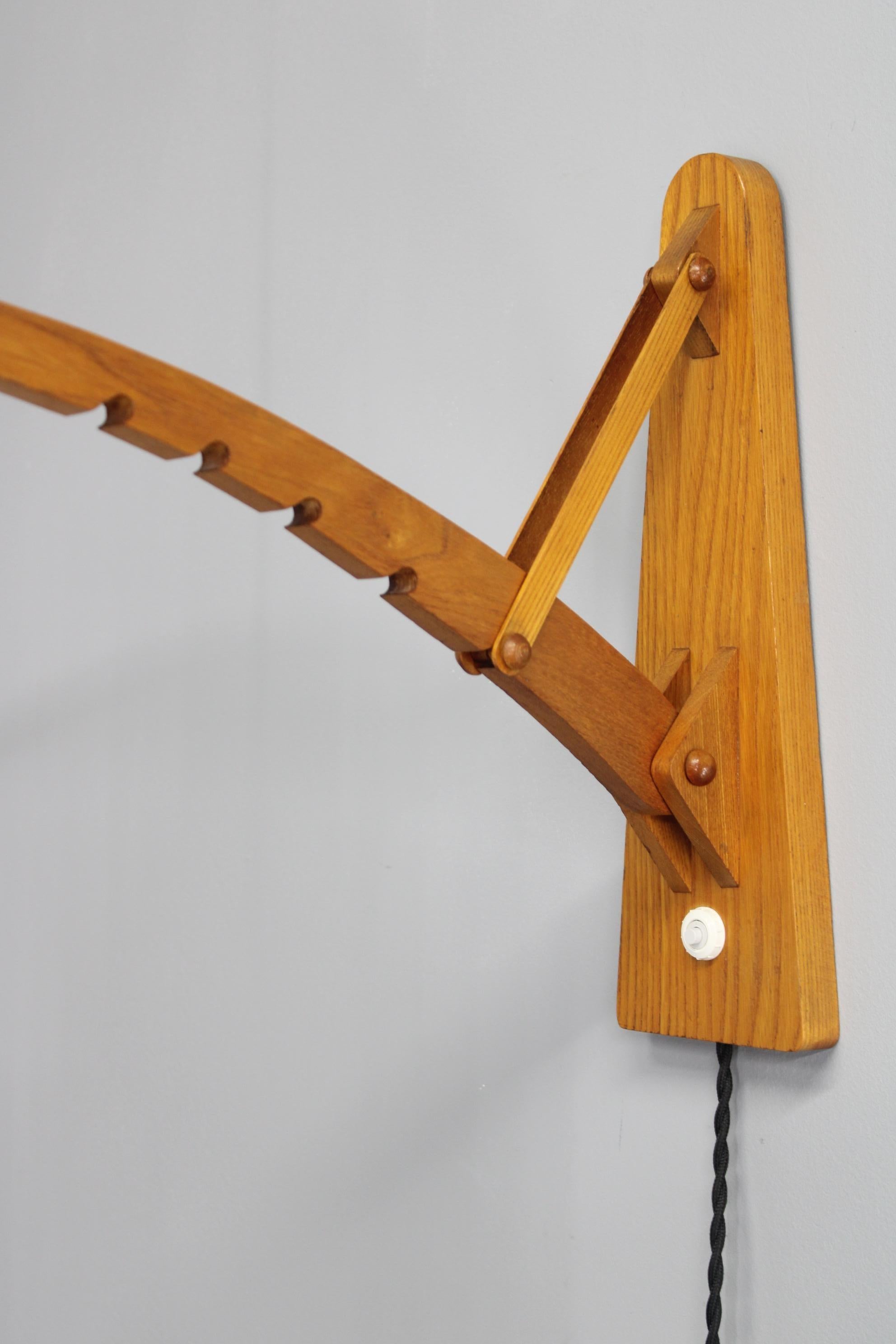 20th Century 1960s Wall Wooden Lamp by Pokrok Zilina , Czechoslovakia For Sale