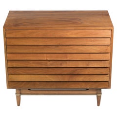1960s, Walnut 3-Drawer Credenza W/ Louvered Front on Brass Detailed Base