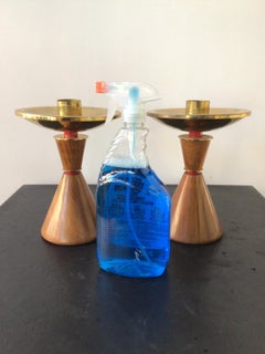 1960s Walnut and Brass Candlesticks