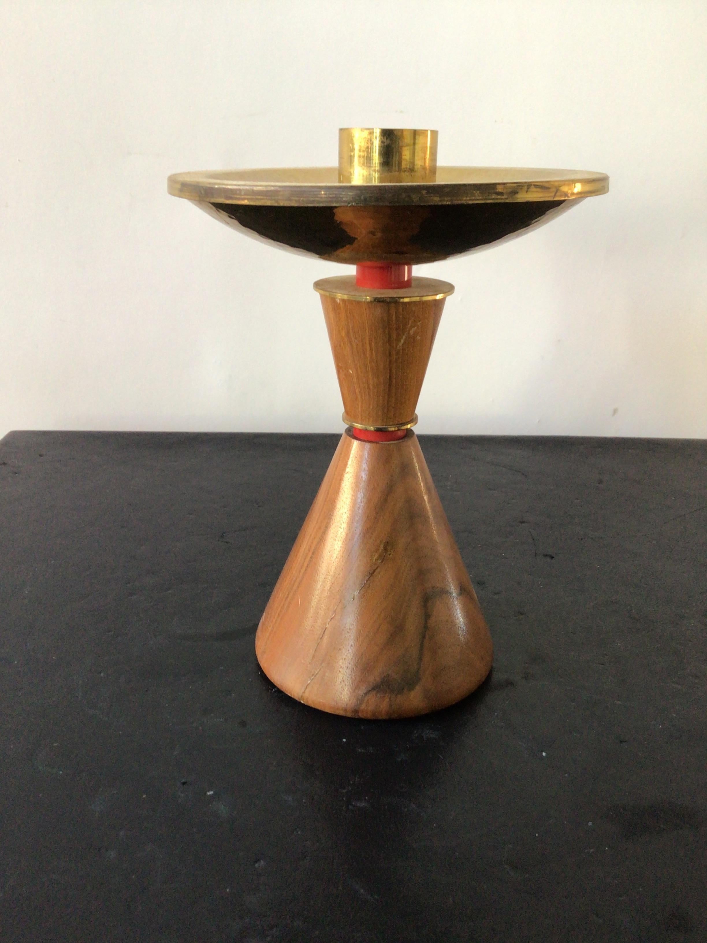 1960s Walnut and Brass Candlesticks For Sale 1