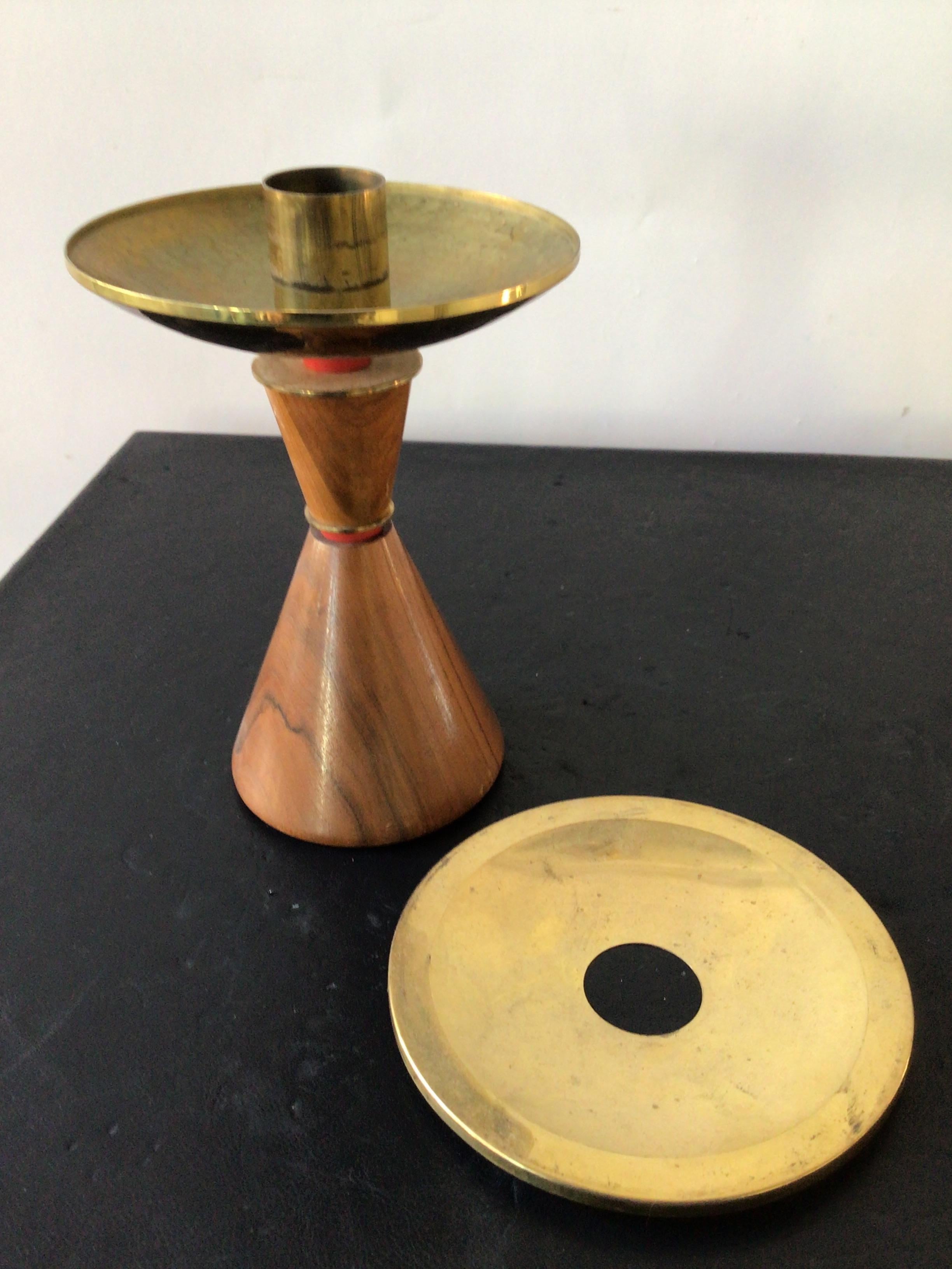 1960s Walnut and Brass Candlesticks For Sale 3