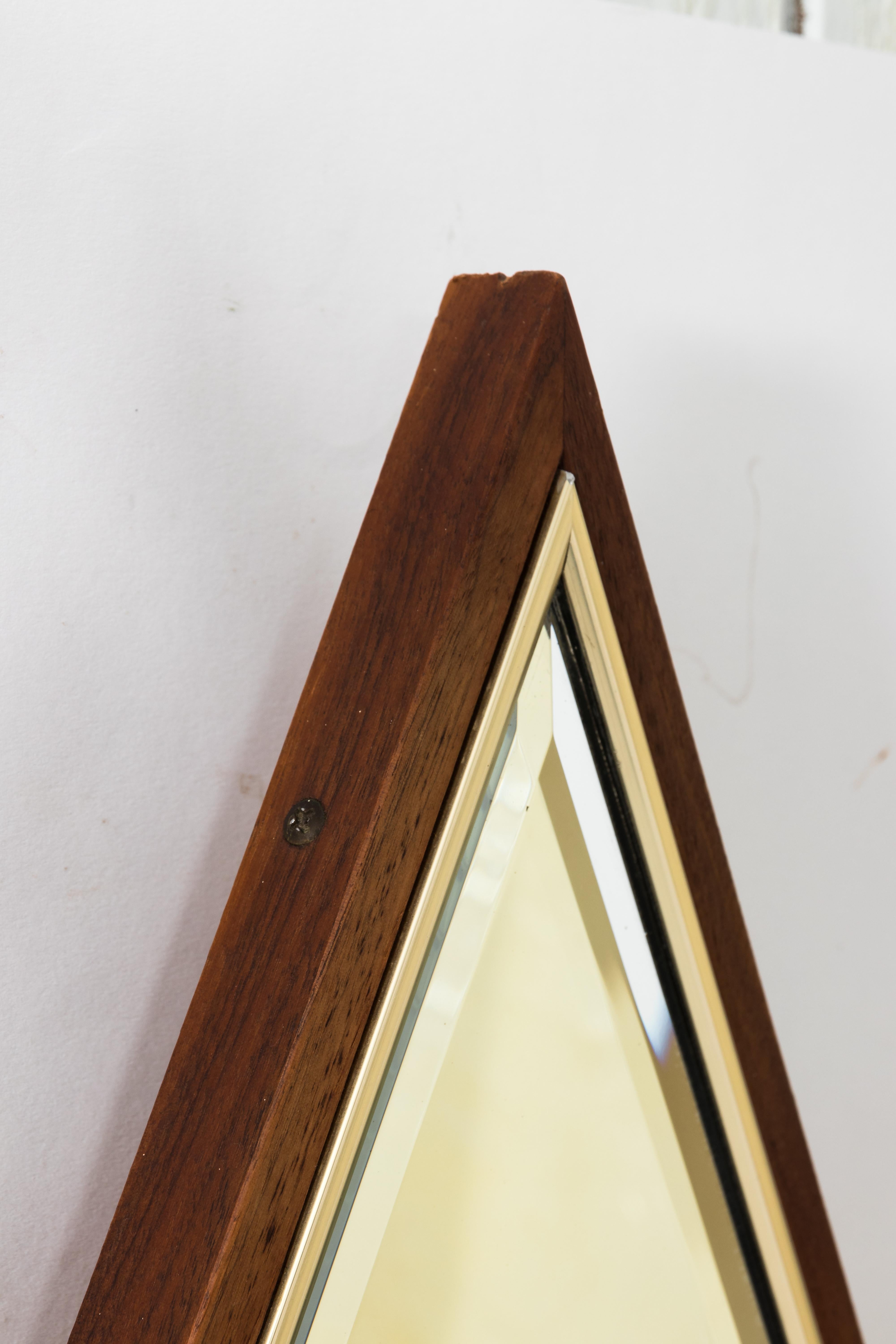 American 1960s Walnut and Brass Framed Bevelled Mirror