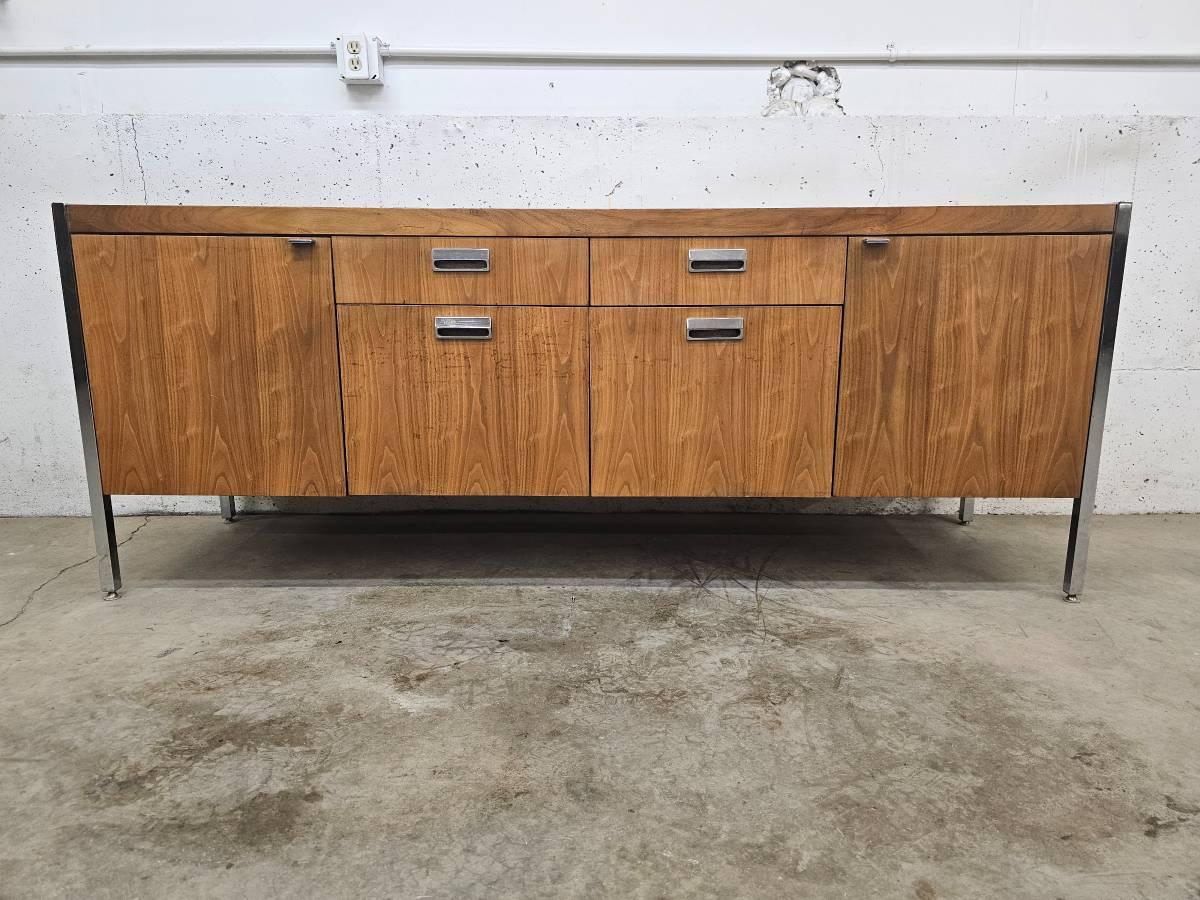 Mid-Century Modern 1960's Walnut and Chrome Credenza