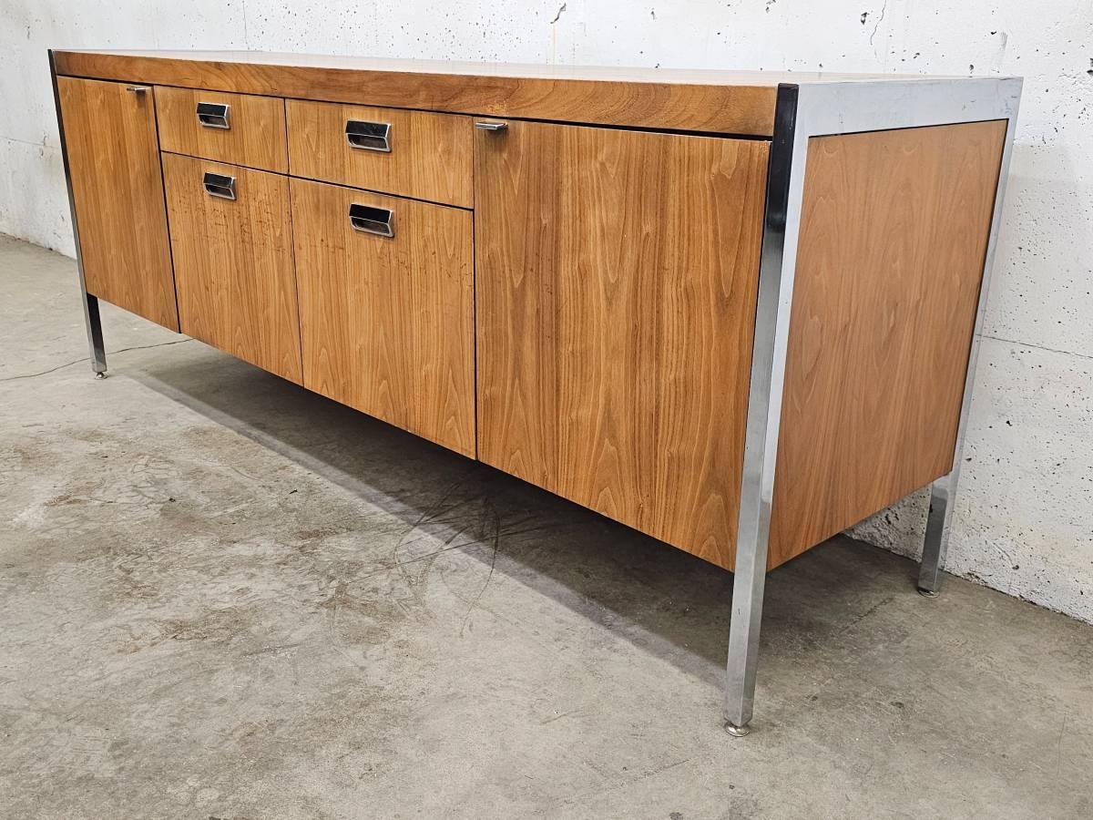 American 1960's Walnut and Chrome Credenza