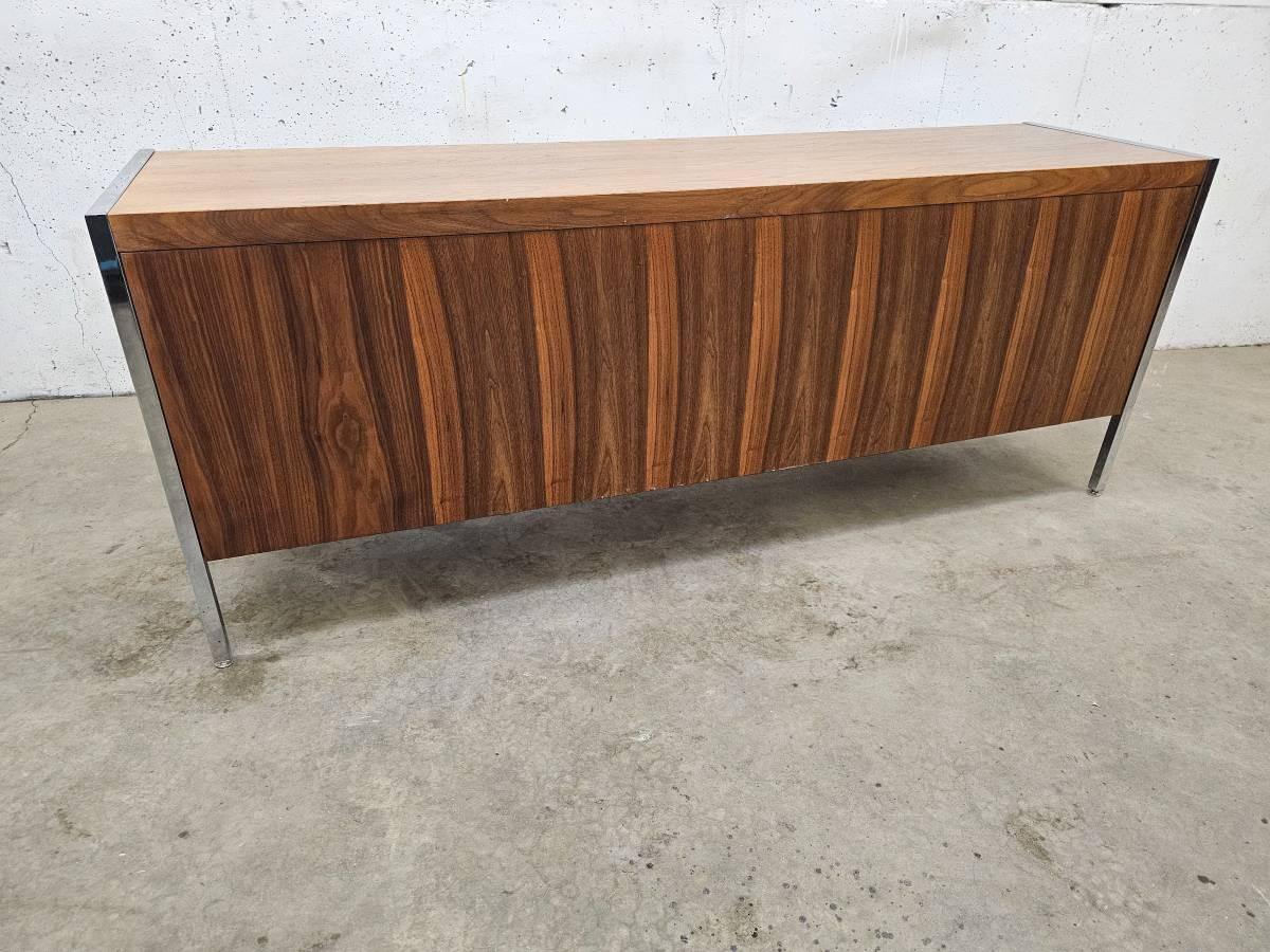 Plated 1960's Walnut and Chrome Credenza