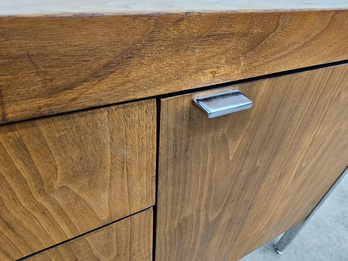 20th Century 1960's Walnut and Chrome Credenza