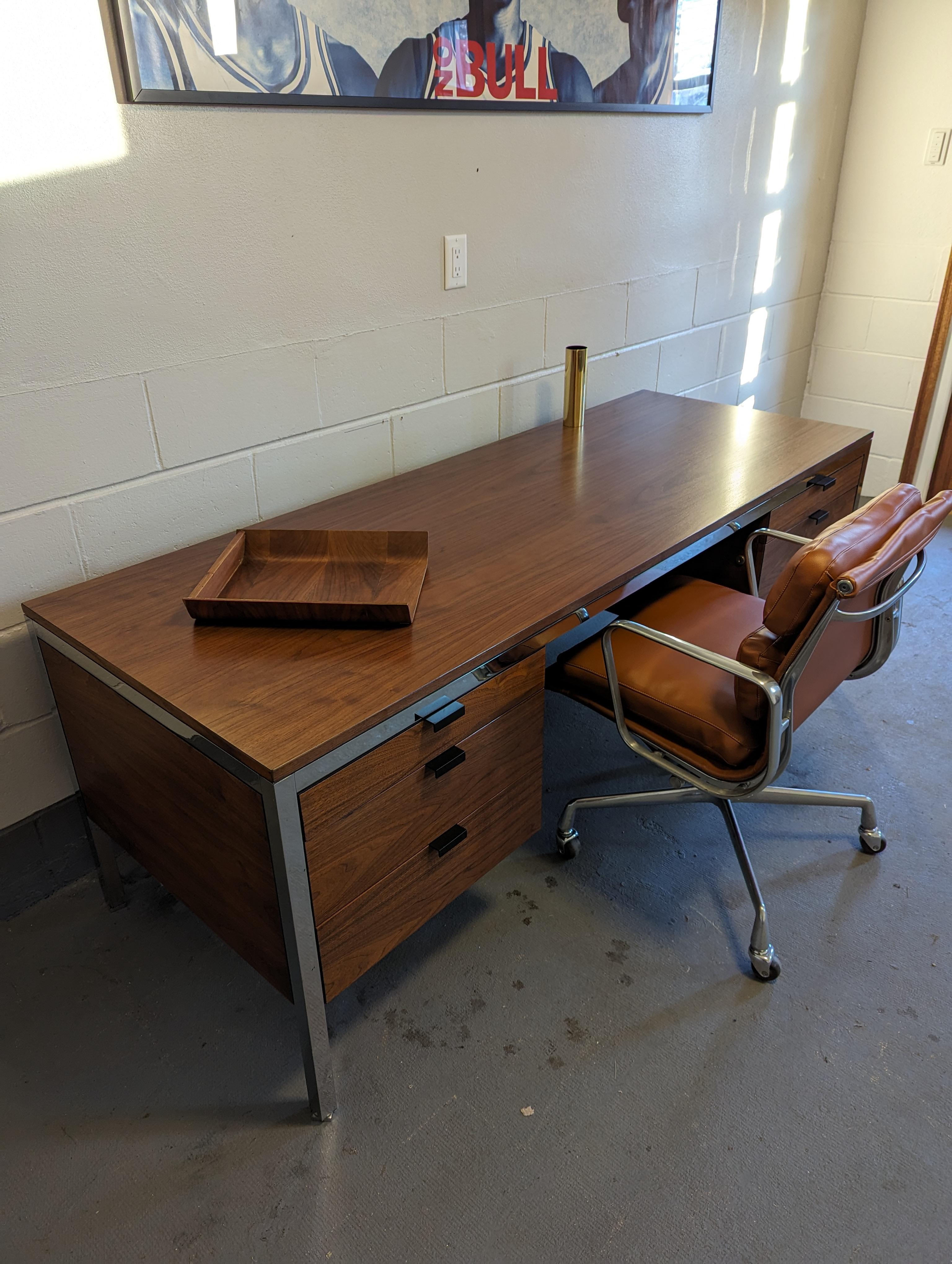 1960s Walnut and Chrome Executive Desk For Sale 4