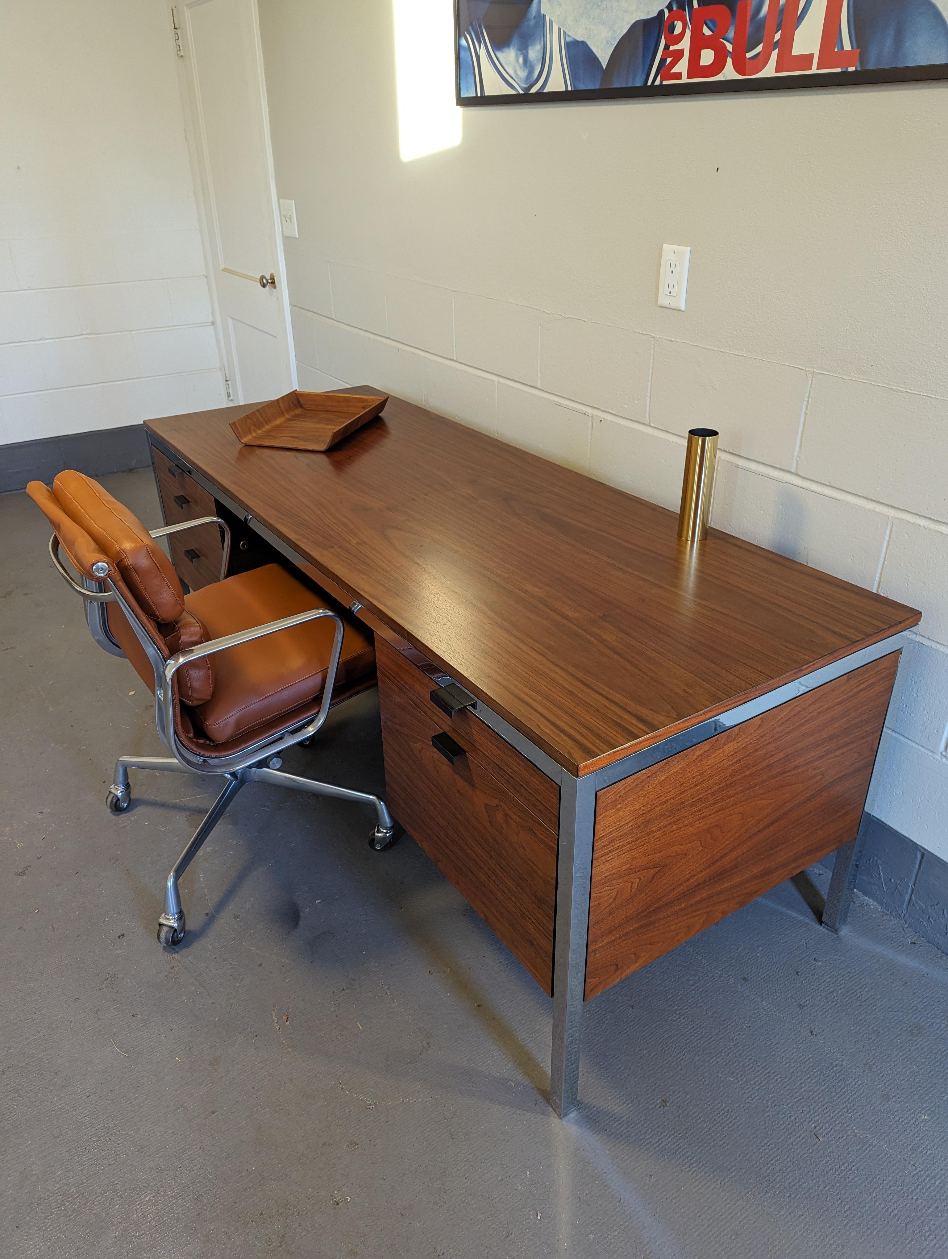 1960s Walnut and Chrome Executive Desk For Sale 5