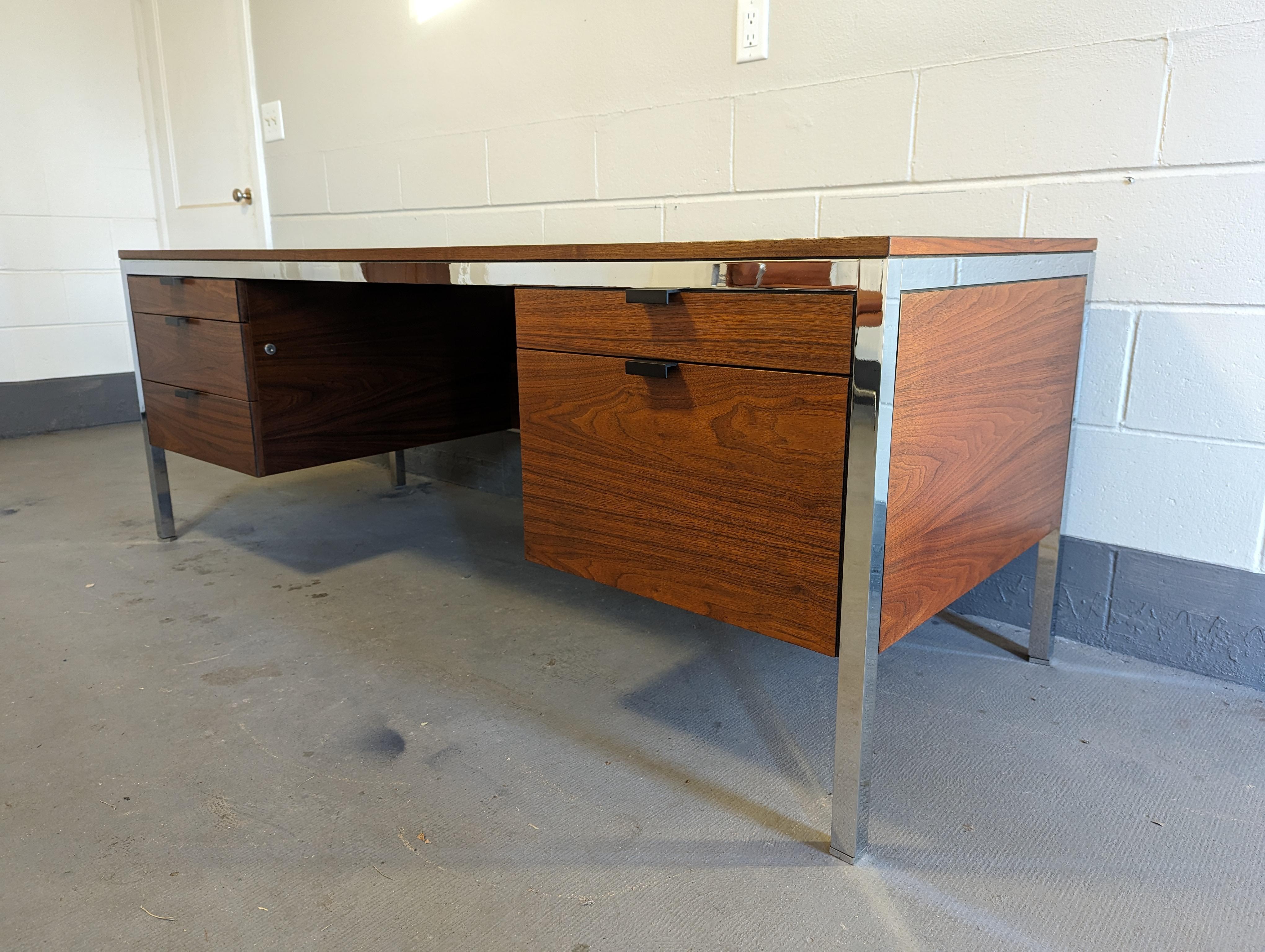1960s Walnut and Chrome Executive Desk For Sale 13