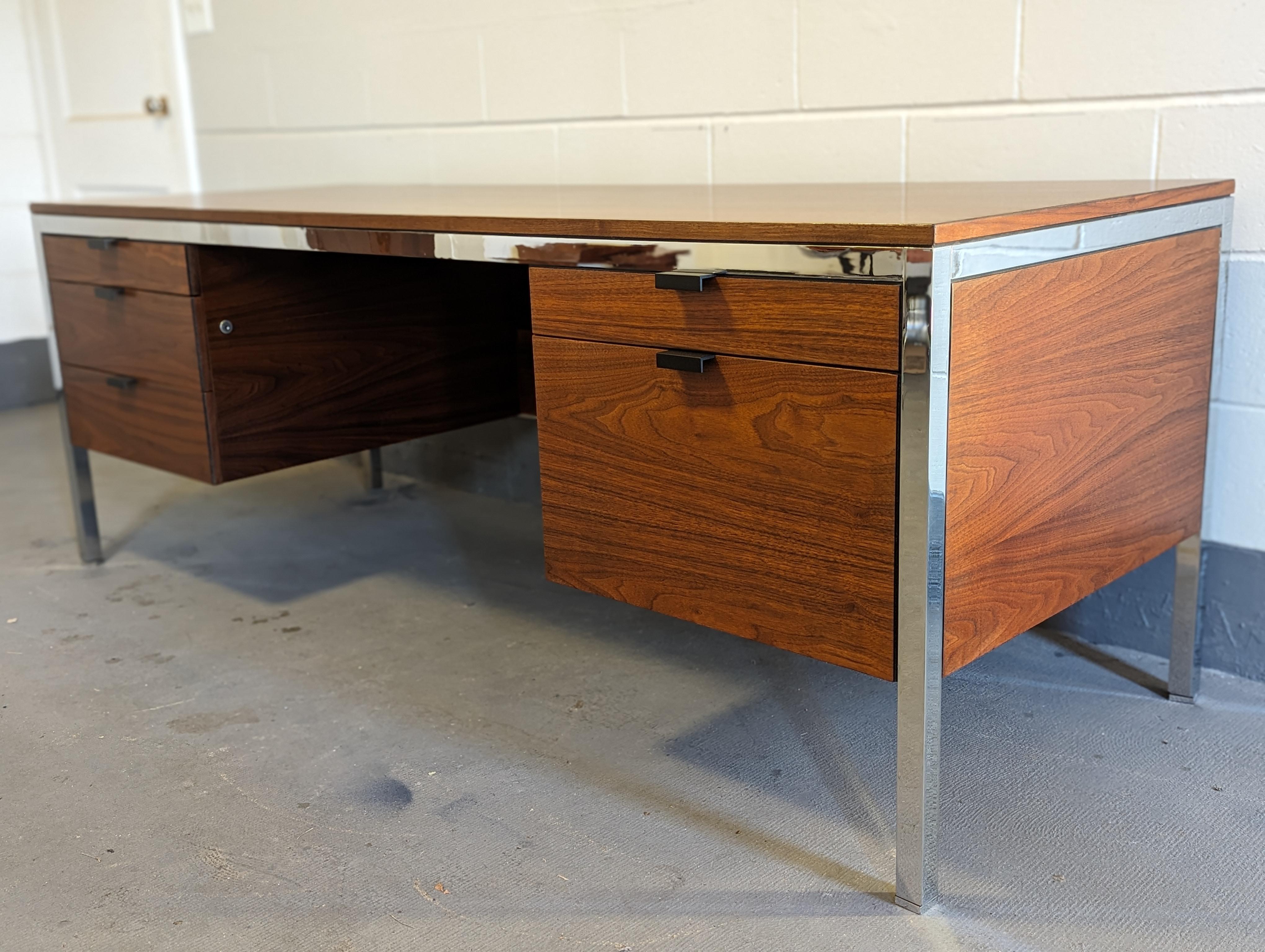 1960s Walnut and Chrome Executive Desk For Sale 3