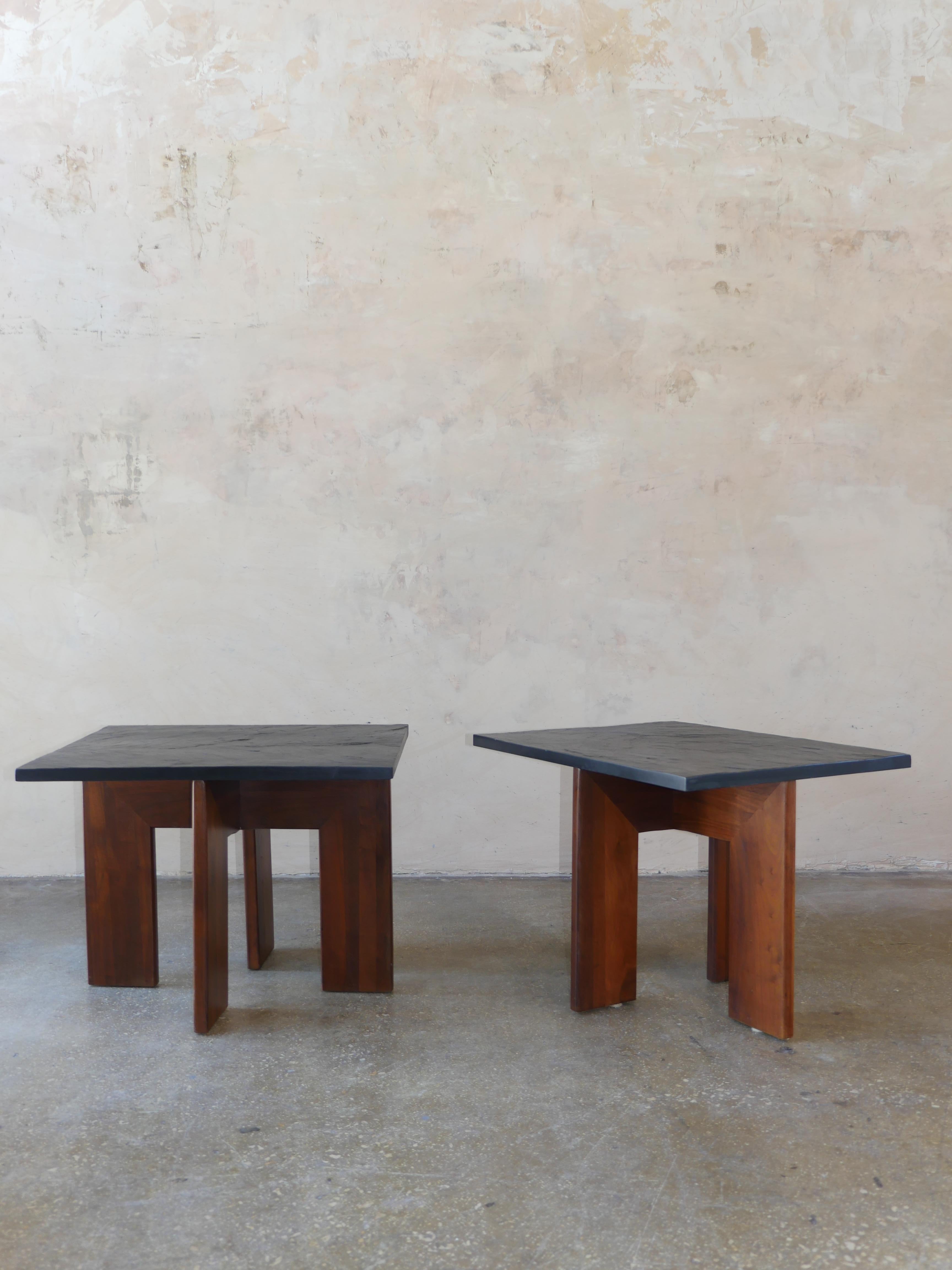 American 1960s Walnut and Slate Side Tables by Adrian Pearsall for Craft Associates