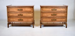 1960's Walnut Banded Commodes Chests of Drawers, Pair