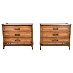 1960's Walnut Banded Commodes Chests of Drawers, Pair