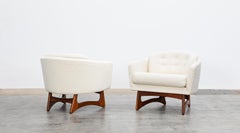1960s Walnut Base, White Upholstery Pair of Lounge Chairs by Adrian Pearsall
