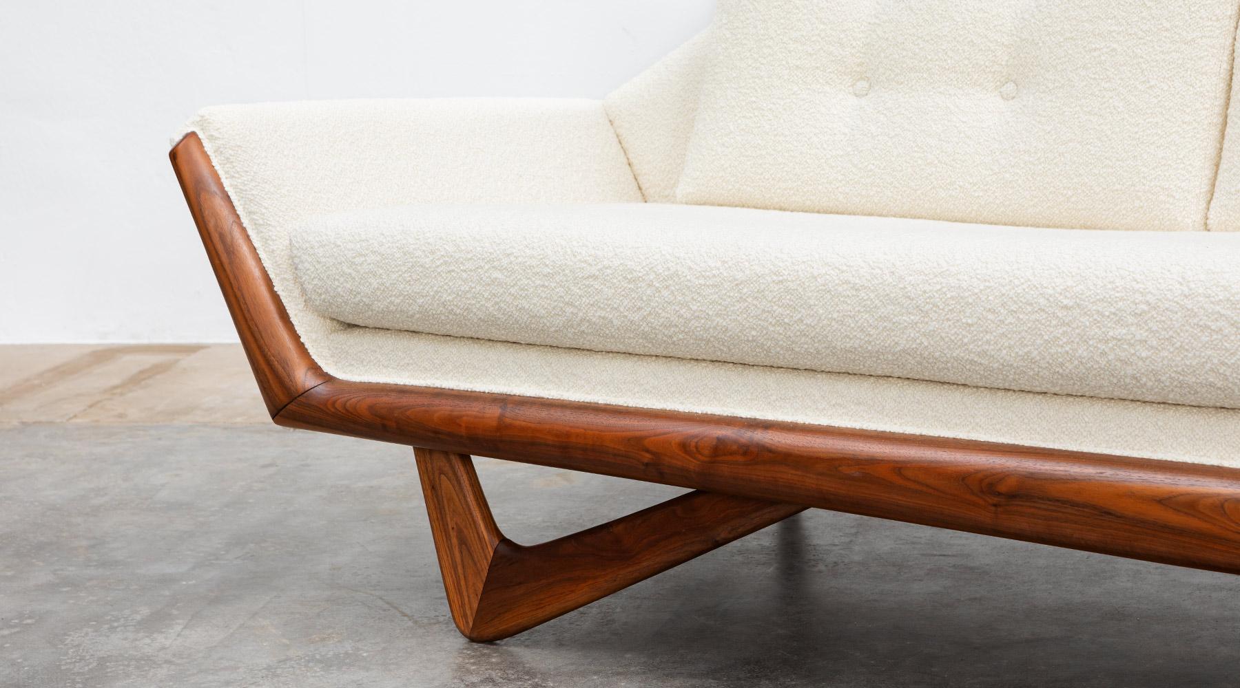1960s Walnut Base, White Upholstery Sofa by Adrian Pearsall 'B' For Sale 5
