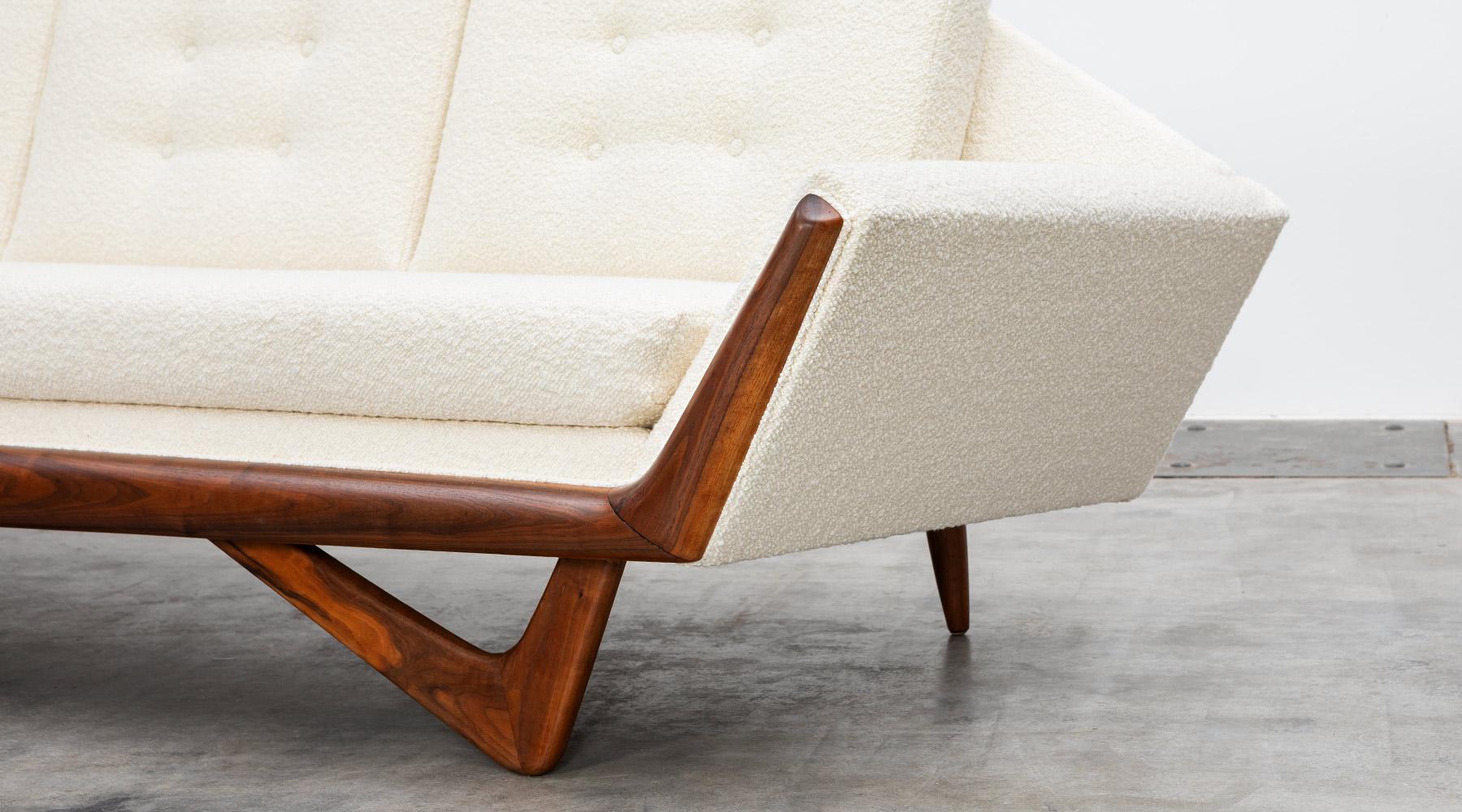 1960s Walnut Base, White Upholstery Sofa by Adrian Pearsall 'B' For Sale 6