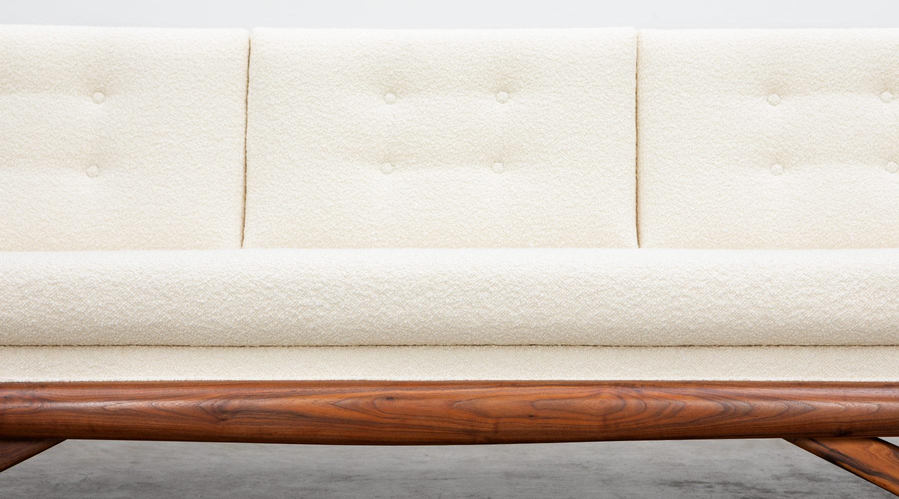 1960s Walnut Base, White Upholstery Sofa by Adrian Pearsall 'B' For Sale 1