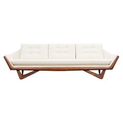 1960s Walnut Base, White Upholstery Sofa by Adrian Pearsall 'B'