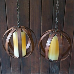 1960s Vintage Bentwood Globe Pendant Lamp Swag Light Cabin Modern Lodge Lantern